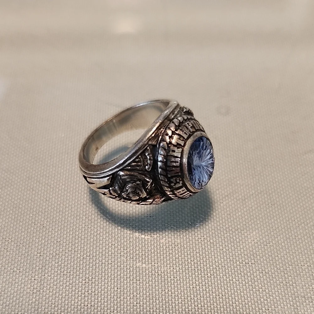 Vintage Class Ring with Aquamarine Gemstone Josten Ladies Sterling Silver 10.92g